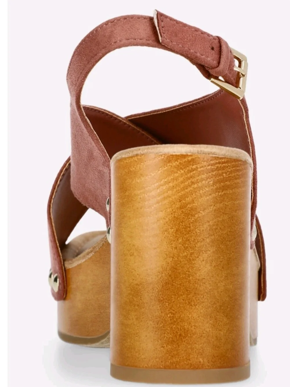 Time and Tru Dusty Rose Crisscross Platform Sandal with Wood-Look Heel
